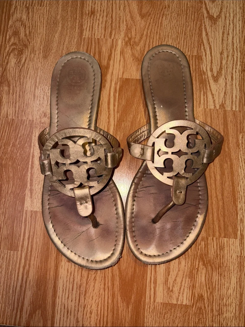 Tory Burch Metallic Gold Miller Logo Thong Sandals